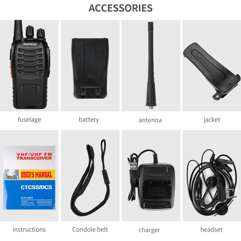 Rádio em Dois Portátil + Fone de Ouvido 400-470mhz de Longo Lote Baofeng Walkie Talkie Sentidos 888s 16ch Uhf Alcance Transceptor 4 Pçs - Bf-888s 12 Walkie-talkie