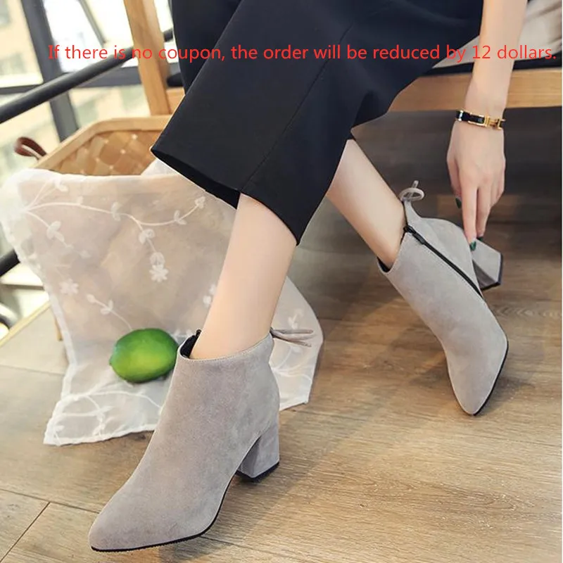 

Autumn and winter single boots Martin boots thick with side zipper pointed