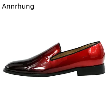 

Claret Gradient Party Shoes Men Patent Leather Loafers Round Toe Lazyman Flats Slim Slip On Men Shoes Zapatos Hombre 2020