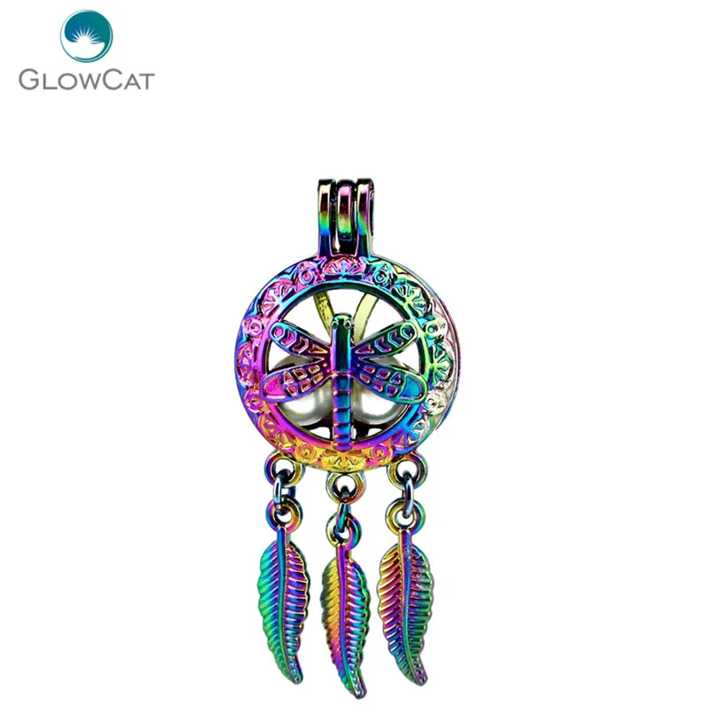 

C709 5pcs/lot COLORS Multicolor Dream Catcher Beaty Dragonfly Lleaf Pearl Cage Pendant Pearl Locket Fairytale Party