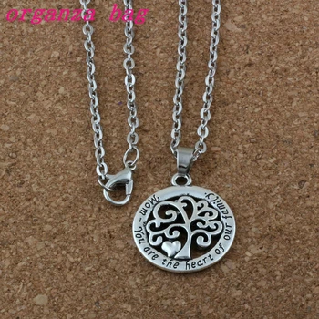 

20Pcs Mom You Are The Heart Of Our Family Tree Of Life Chain Zinc alloy metal Fashion Pendant Necklace A-176d