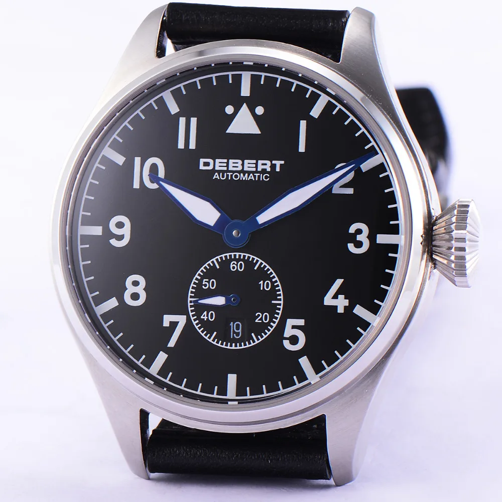 Deber 42 мм черный циферблат сапфировое стекло relogio masculino кожаный ремешок автоматические наручные мужские часы