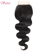 Satai 4*4″ Lace Closure Body Wave 100% Human Hair 10-18 inch Natural Color Remy Hair 1 Piece Only
