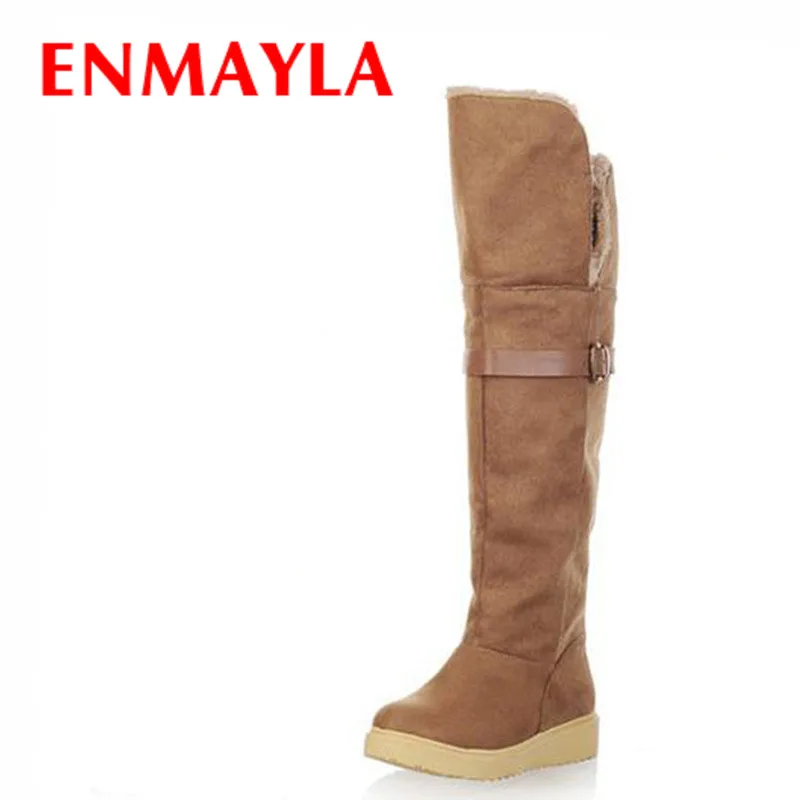 

ENAMYLA Long Boots Women Flats Round Toe Buckle Shoes Fashion Snow Boots Women Knee High Women Knight Warm Boots Big size