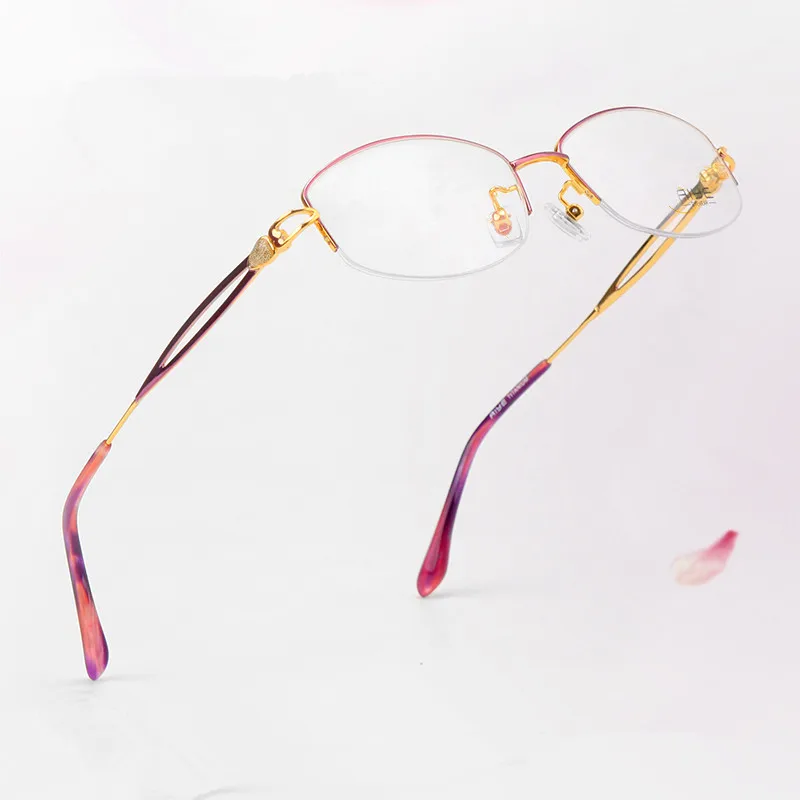 Pure Titanium Eyeglasses Frame Women Half frame Myopia Glasses