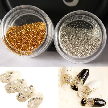 

1Box Steel Beads Nail Studs Gold Silver Rose-Gold Metal 1.0mm Size 3D Nails Art Round Decorations DIY Manicure