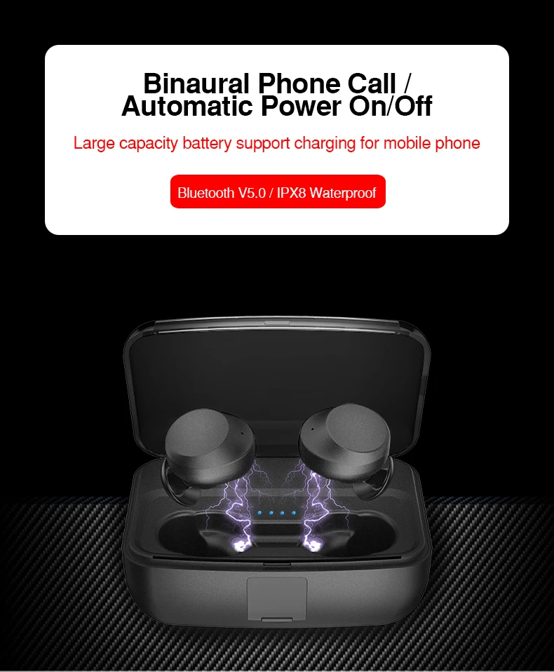 IPX8 Waterproof Mini Bluetooth Earphones with Mic Bluetooth Wireless Sports Headphones Noise Cancelling Headset and charging box (1)