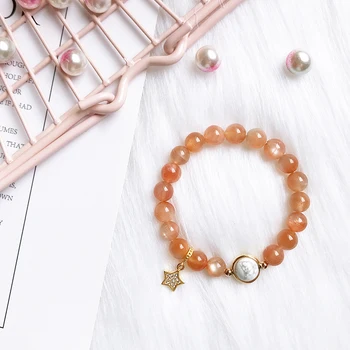 

Custom 8mm beads hand string charm natural crystal blue moonstone bracelet women pull feldspar bracelet