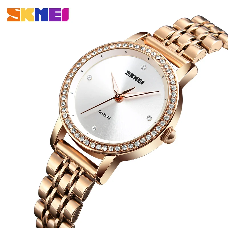 

SKMEI Luxury Brand Women's Watches Ladies Fashion Rhinestone Stainless Steel Clock Rose Gold Quartz Wrist watch Relogio Feminino