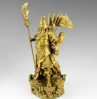 

Chinese brass brass Nine Dragon Warrior Guan Gong/ Yu Statue Figure10"H Yellow Sculpture wholesale factory BRASS Arts
