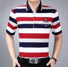 Summer male short-sleeve T-shirt men turn-down collar loose t shirts mens quinquagenarian clothes men’s clothing stripe tshirt