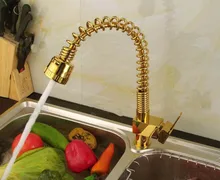 2015 Мода позолоченные горячей и холодной Кухонный кран Весна меди овощи раковина pull out кран спрей смеситель 1 шт./лот