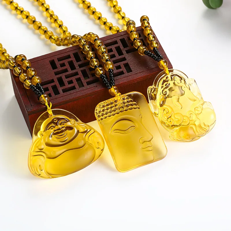 Кулон ожерелье Подвески Будды ювелирные украшения для женщин мужчин желтый кристалл высокое качество натуральный камень резные