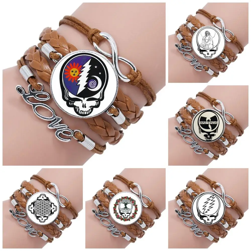 

Grateful Dead Picture Jewelry Multilayer Black/Brown Leather Bracelet Bangle Jewelry Crystal Gift For Christmas Gift