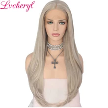 Lvcheryl естественный длинные волнистые руки связали Серебряный серый высокого Температура волокна синтетические Синтетические волосы на кружеве парик для Для женщин