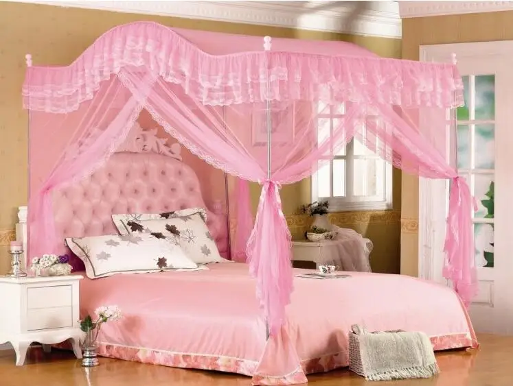 Элегантная 4 Угловая Кровать Навес Москитная сетка двух размеров(без кронштейна - Цвет: Розовый