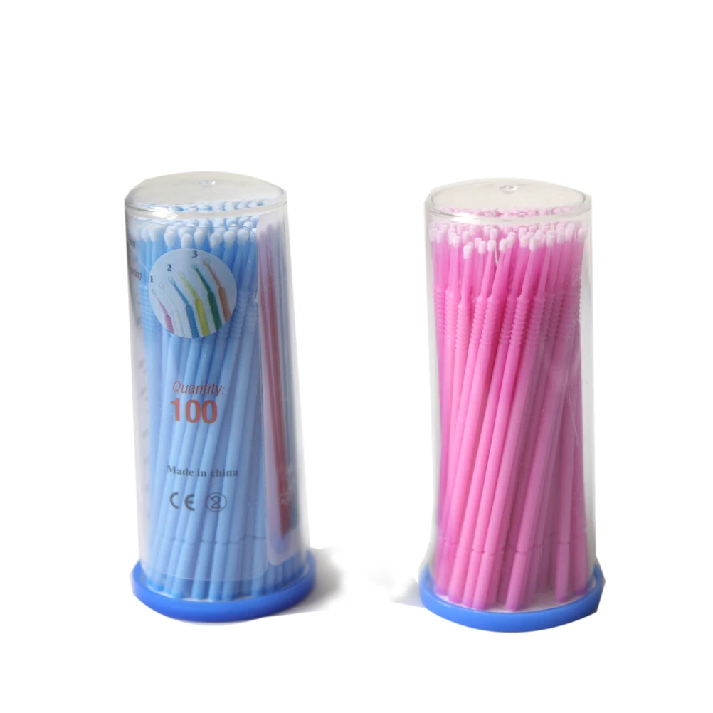 100 шт Пластиковые зубные одноразовые чистки зубов микро-аппликатор щетка сгибаемое волокно для наращивание ресниц бесплатно микро щетка с коробкой