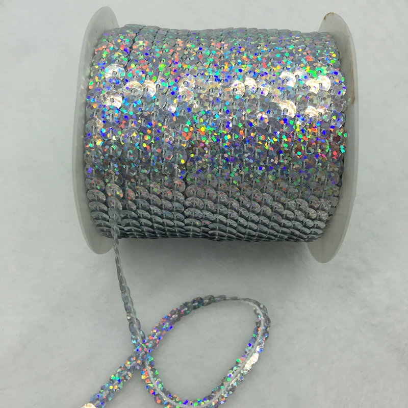 

100 yards/lot,6mm PVC Laser Silver Sequins Trim Loose Sequins Sewing Trim For Dress Wedding Clothes Accessories
