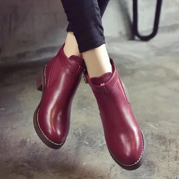 Boots Women Wild Belt Buckle Boots Women's Boots Thick With Botas Mujer Round Head Fashion Shoes