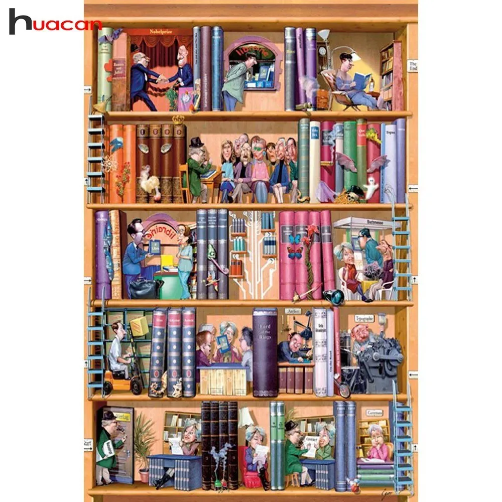 

HUACAN Diamond Painting Cartoon Cross Stitch Full Square DIY Drill Diamond Embroidery Bookshelf Mosaic Kits Decoration Home