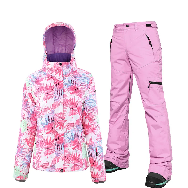 SEARIPE лыжный костюм женский зимний ветрозащитный водонепроницаемый горный лыжный костюм и брюки зимние комплекты лыжные и сноубордические костюмы - Цвет: Jacket and purple