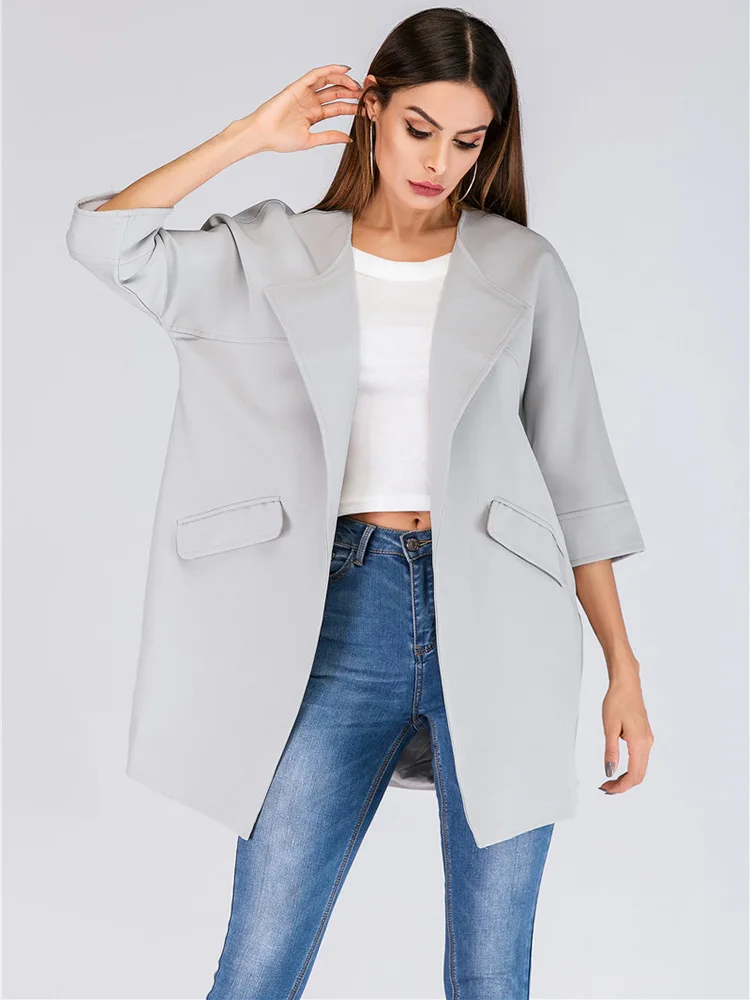 

Fashion Woman New Elegant Turn-down Collar Trench Coat Slim Swing Winter Plus Size Designer Cardigan Three Quarter Slim Casual