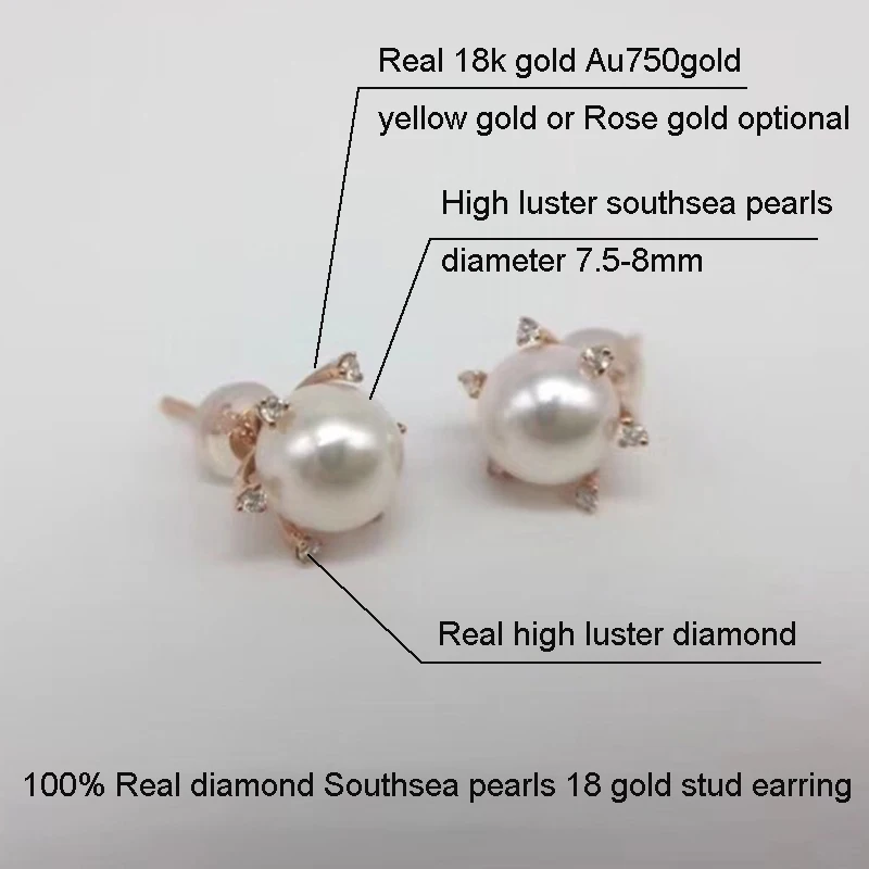 Sinya G18k AU750 Gold stud earrings for women girls Mother with 9