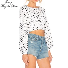 SAUCY ANGELIA/женская футболка, сексуальные открытые кроп Топы в горошек, рубашка с длинными рукавами, Vetement Femme Haut Camisetas, повседневные футболки XXL