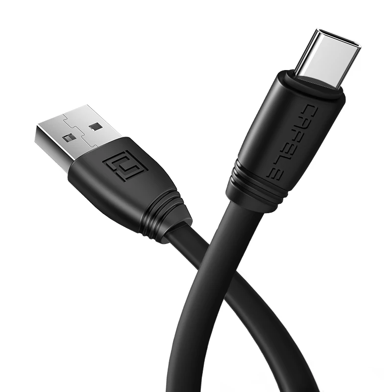 Cafele плоский Тип C Usb Дата-кабель для samsung huawei Xiaomi TPE кабель для зарядки Прочный Usb кабель синхронизации данных 5В 2.1A - Цвет: Black