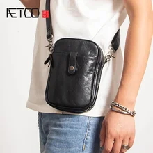 AETOO Men's leather oblique cross bag, leather mini bag, one-shoulder mobile phone bag, small bag