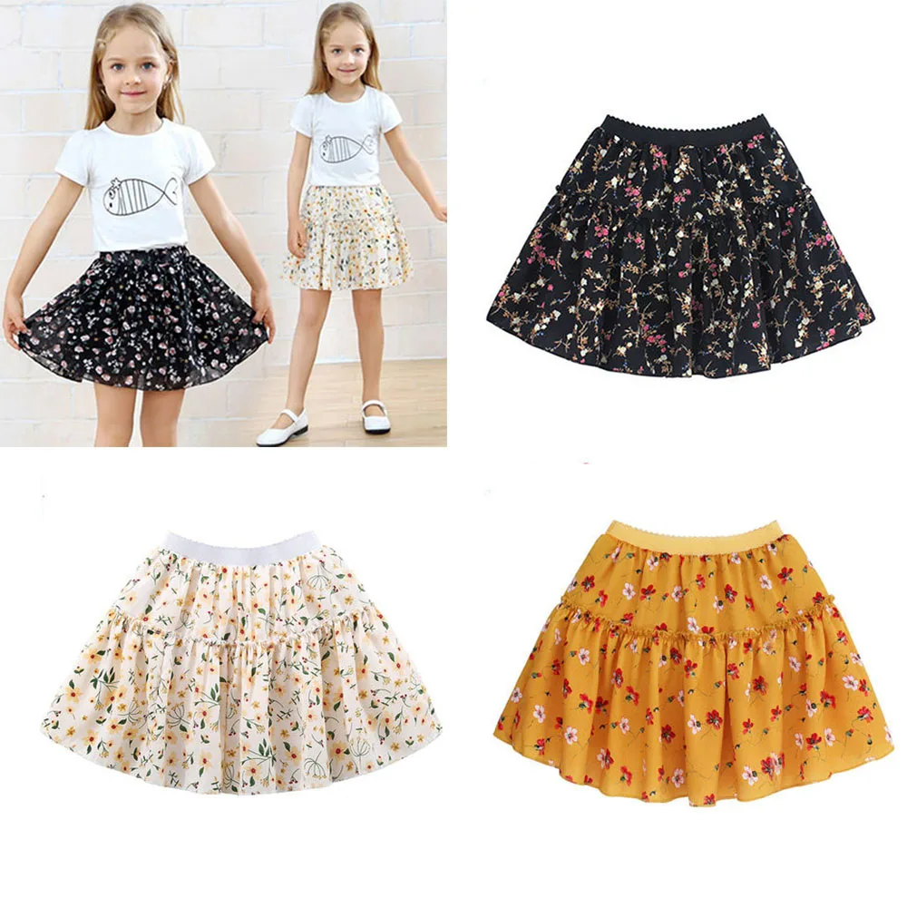 

Summer Children Girls Chiffon Ruffle Tutu Skirt Print Floral Pettiskirt Party Dancing Skirts 2-13Y Kids Girl Clothes Costume