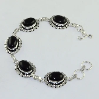 

Black Onyx Silver Overlay on Copper Bracelet , 21 cm, B1730