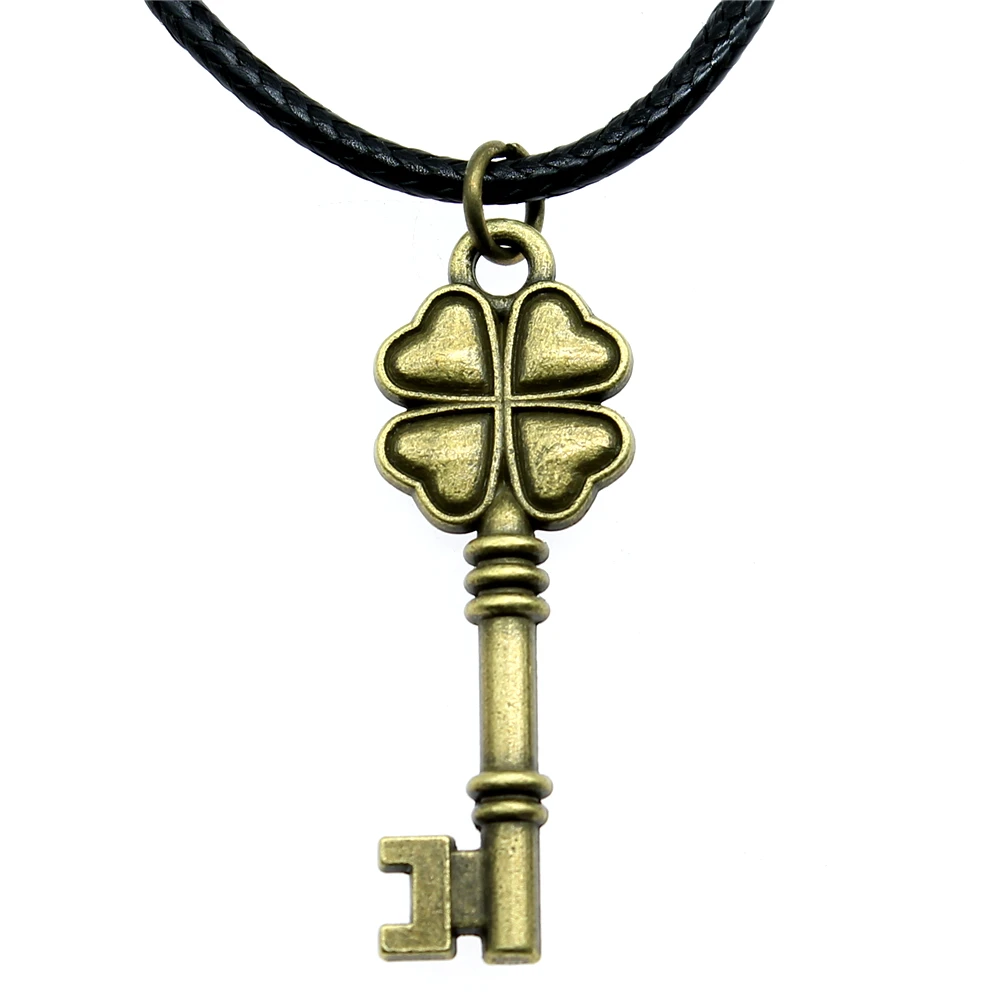 Buy WYSIWYG 37x13mm Four Leaf Keys Pendant Leather Chain Necklace For Men