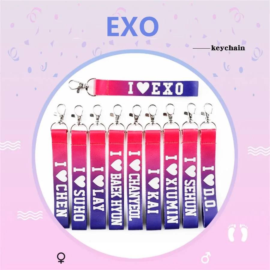 

Kpop EXO Gardient Color Name Keychain Fashion Lanyard Chanyeol Baekhyun Mobile Phone Strap Bag Pendant