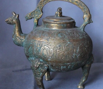 

Chinese Dynasty Folk Copper Bronze Silver-Gilt Lucky Wild animal Wine Pot Teapot