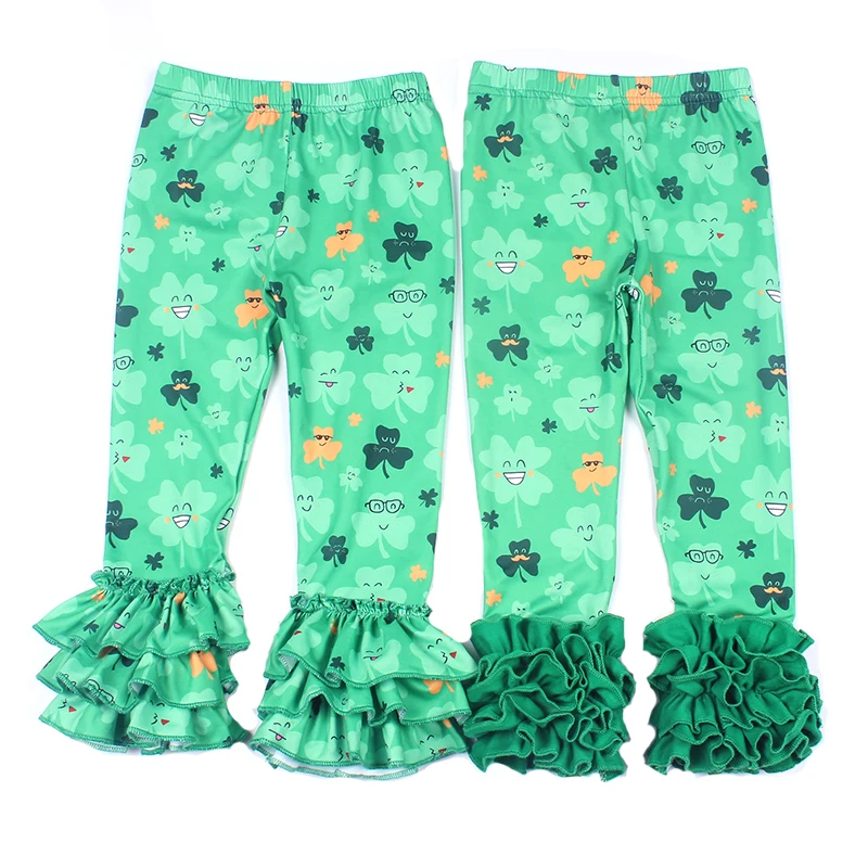 St Partick Day Baby Girls Pants Shamrock Pattern Girls Long Ruffle