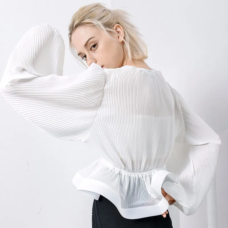 TWOTWINSTYLE белая шифоновая рубашка для женщин с рюшами на шнуровке пышным длинным