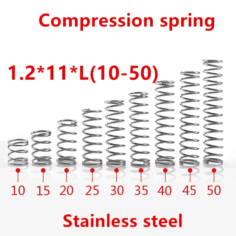

10pcs/lot 1.2*11*10/15/20/25/30/35/40/45/50mm spring 1.2mm stainless steel Micro small Compression spring