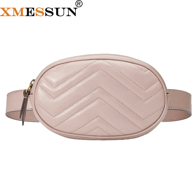 

XMESSUN Casual Chain Leather Fanny Pack Waist Bag Waterproof Antitheft Women Walking Shopping Band Belt Multi-function Bag Pink