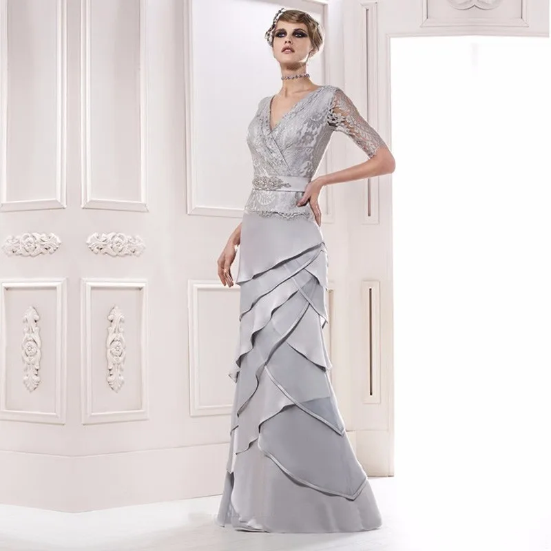 Elegant-Silver-Mermaid-Half-Sleeve-Lace-Evening-Dresses-2016-Tiers-Mother-of-the-bride-dress-Long