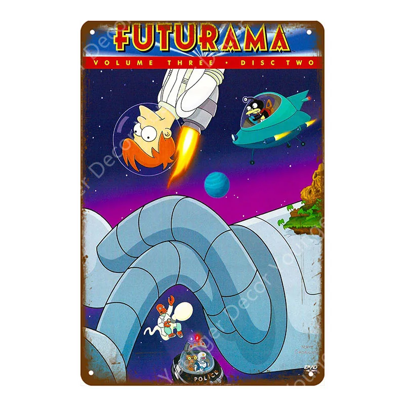 Futurama Comics винтажные металлические знаки, плакат, настенная наклейка, декоративная тарелка для комнаты, мультяшная табличка, домашний декор, настенная живопись - Цвет: YD6305E