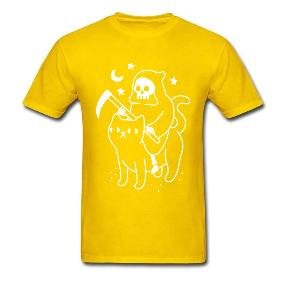 Death Rides A Black Cat T-Shirt Funky Short Sleeve Unique All Cotton Round Neck Men Tees Party Tee Shirts Summer Death Rides A Black Cat yellow