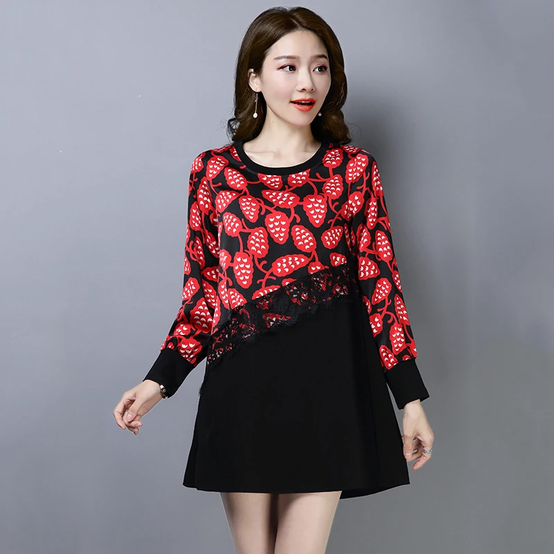 

YICIYA women plus size xxxl 4xl 5xl tshirt dress mini long sleeve print floral dresses oversized 2019 spring clothes elegant