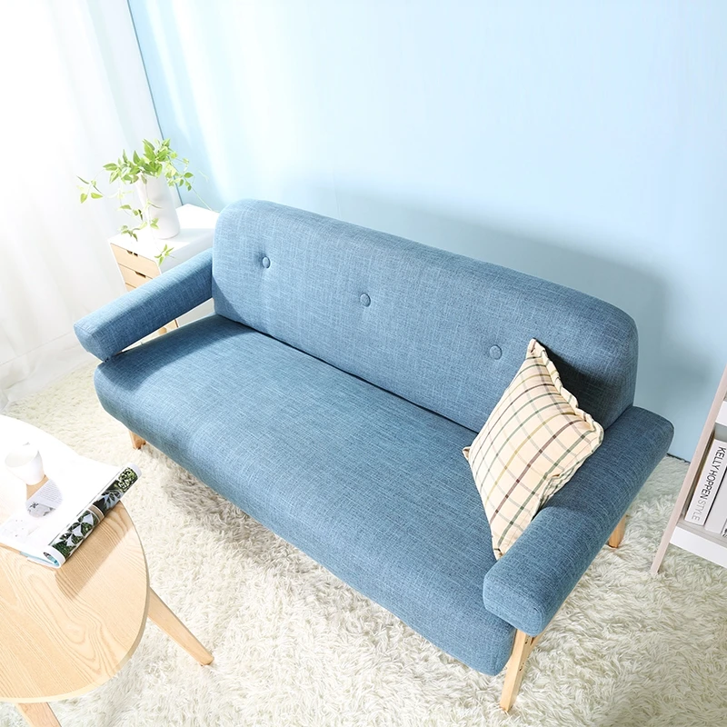 Mid Century Modern Colorful Linen Fabric Sofa Couch 3 Seater Dark Grey/Blue Color Living Room Furniture Home Corner Lazy Sofa