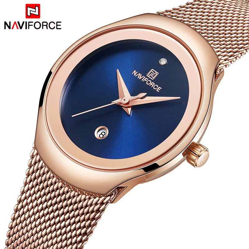 

NAVIFORCE New Luxury Brand Women Watch Fashion Casual Ladies Quartz Wristwatch Rose Gold Stainless Steel Mesh Clock For Girl