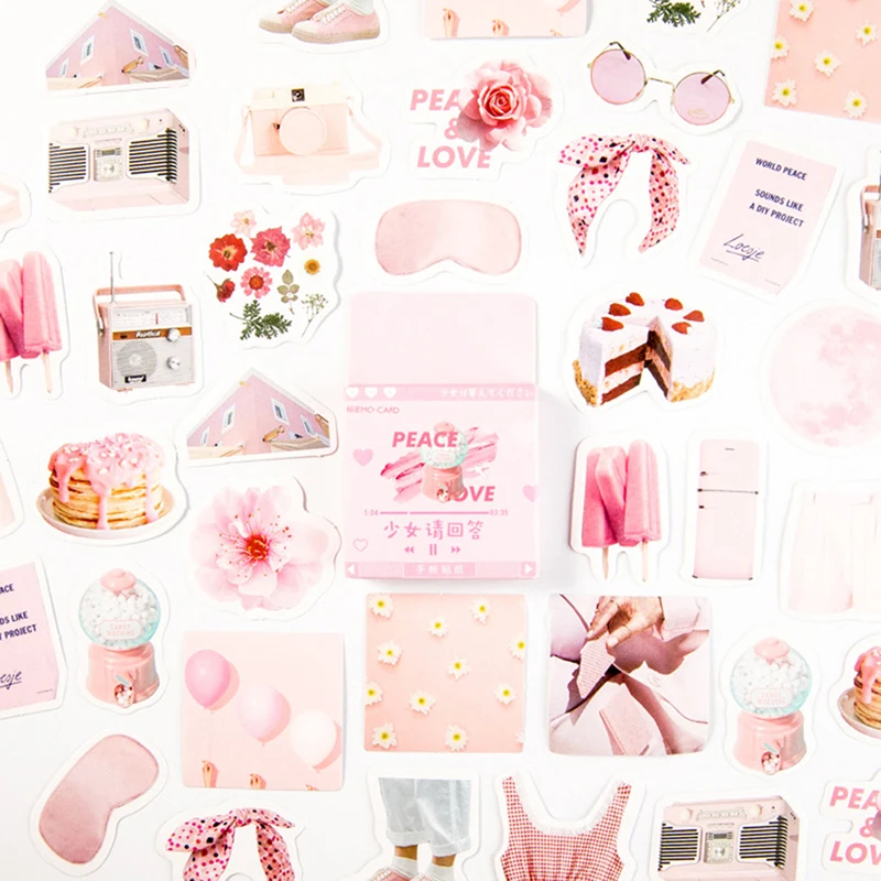 46Pcs/Pack Pink Series Mini Sticker Diy Scrapbook Sticker Stationery Decor Diary Album Sticker