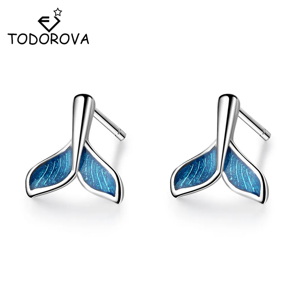 Todorova синий кит и Дельфин хвост русалки серьги гвоздики для женщин Свадебные серьги уха пирсинг серьги