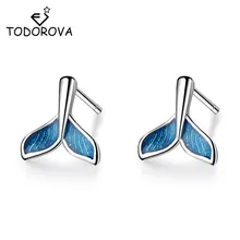 Todorova синий кит и Дельфин хвост русалки серьги гвоздики для женщин Свадебные серьги уха пирсинг серьги