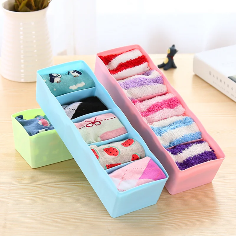 5 Grid/PC Plastic Tie Bra Underwear Socks Drawer Storage Boxes Creative
