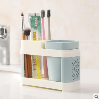 Bathroom Toothbrush Cup Toothbrush Holder Suits Toothpaste Bath Set Bathroom Storage Rack Holder Toothpaste Storage Box - Цвет: 1 cup blue